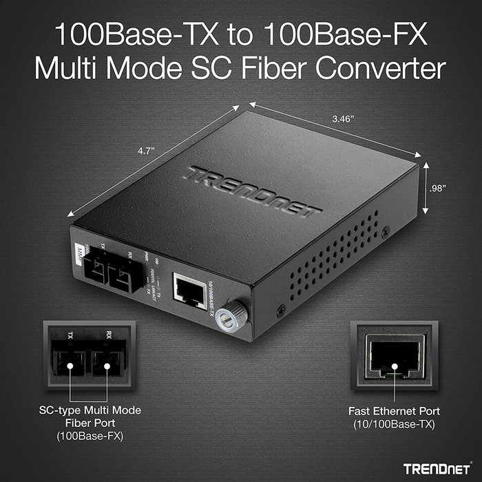 Alternate-Image2 Image for TRENDnet 10/100Base-TX to 100Base-FX SC-type Fiber Converter