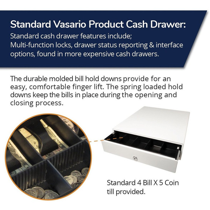 Alternate-Image3 Image for apg Standard- Duty 13.8" Point of Sale Cash Drawer | Vasario Series VP320-AW1416 | MultiPRO 320 Interface | Plastic Till with 4 Bill/ 5 Coin Compartments | Printer Driven |White
