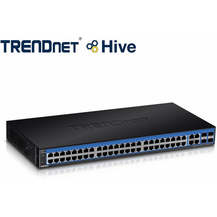 Alternate-Image1 Image for TRENDnet 52-Port Gigabit Web Smart Switch, 48 Gigabit RJ-45 Ports, 4 Shared Gigabit Ports (RJ-45 or SFP), 104 Gbps Switching Capacity, VLAN, QoS, LACP, IPv6, Lifetime Protection, Black, TEG-524WS