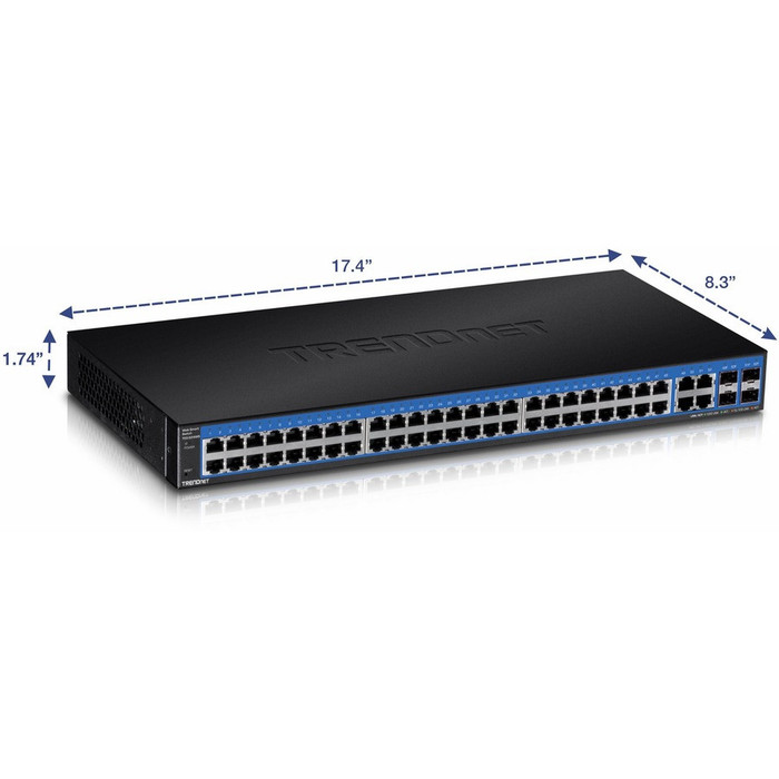 Alternate-Image2 Image for TRENDnet 52-Port Gigabit Web Smart Switch, 48 Gigabit RJ-45 Ports, 4 Shared Gigabit Ports (RJ-45 or SFP), 104 Gbps Switching Capacity, VLAN, QoS, LACP, IPv6, Lifetime Protection, Black, TEG-524WS