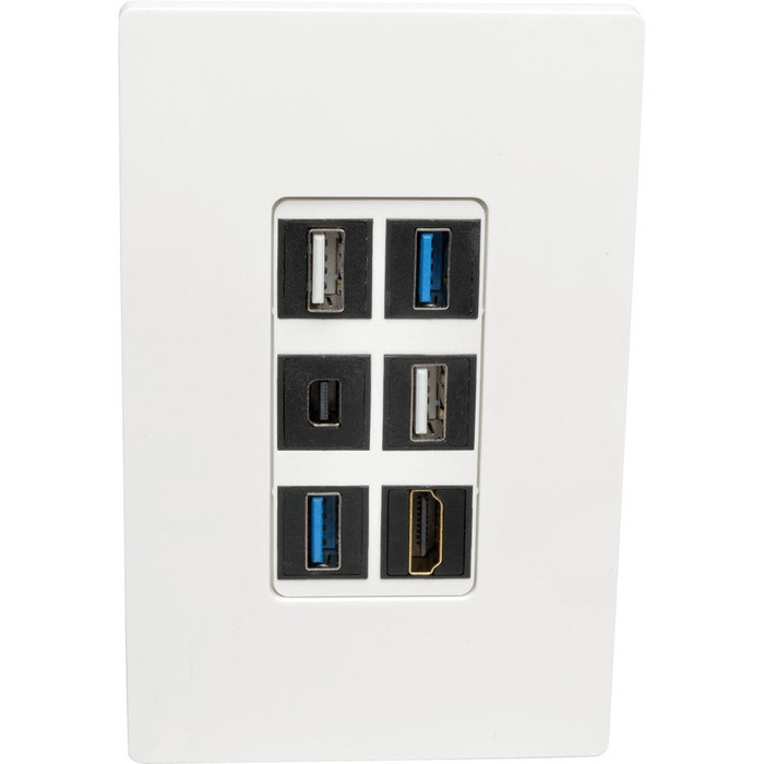 Alternate-Image1 Image for Tripp Lite Single-Gang 6-Port Wall Plate Keystone Cat5/6 USB HDMI Dport RCA
