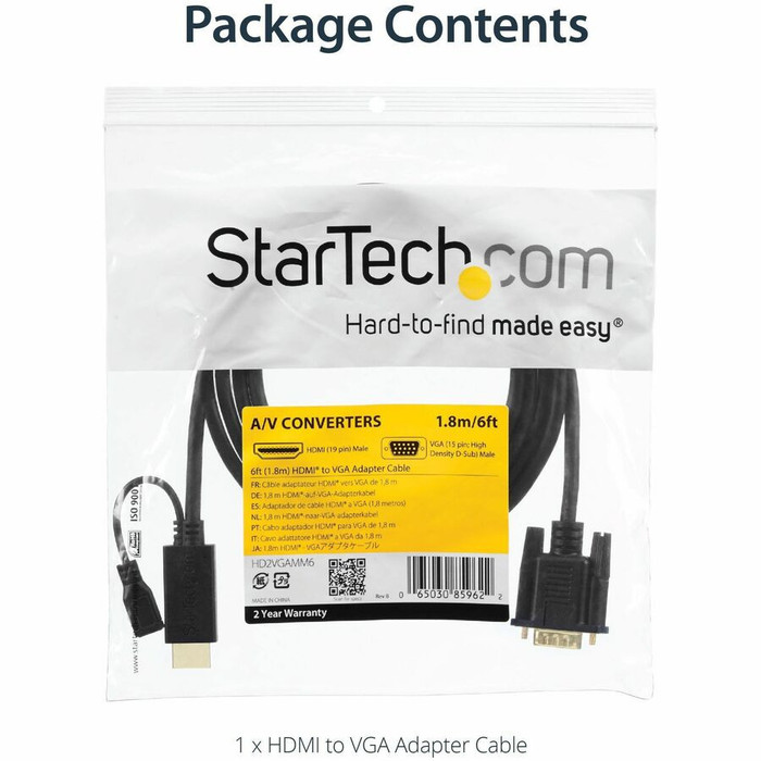 Alternate-Image1 Image for StarTech.com HDMI to VGA Cable &acirc;&euro;" 6 ft / 2m &acirc;&euro;" 1080p &acirc;&euro;" 1920 x 1200 &acirc;&euro;" Active HDMI Cable &acirc;&euro;" Monitor Cable &acirc;&euro;" Computer Cable