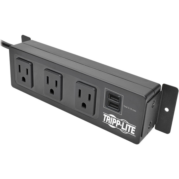 Alternate-Image3 Image for Tripp Lite 3-Outlet Surge Protector Power Strip w/ 2-Port USB Charging Black