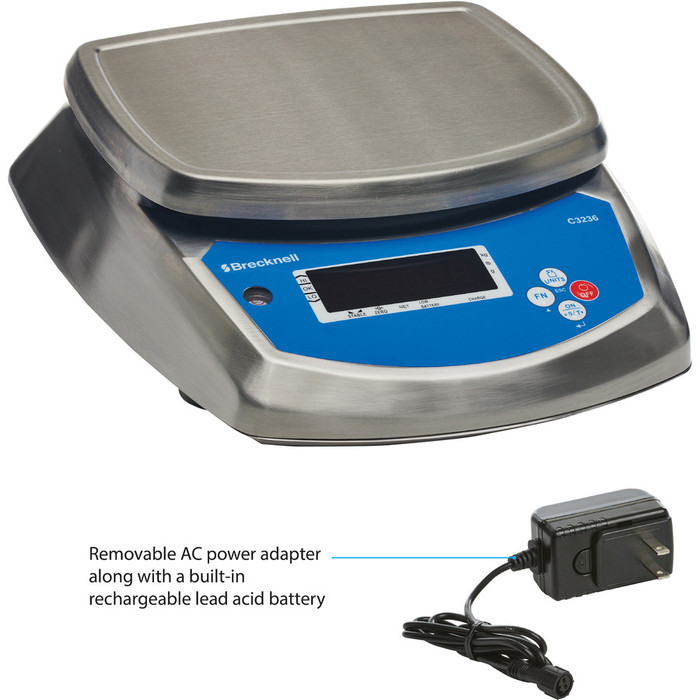 Alternate-Image2 Image for Brecknell C3236 Washdown Check Weigher, 15lb Capacity, LED Screen, Fully Washdown Stainless Food Catering Scale, AC adapter With Rechargeable Battery