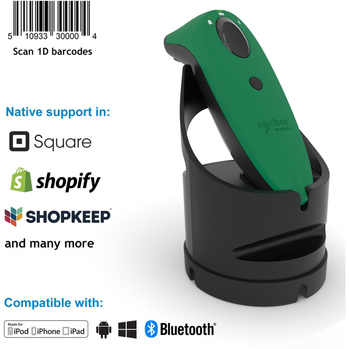 Main image for Socket Mobile SocketScan&reg; S730, Laser Barcode Scanner, Green & Black Charging Dock