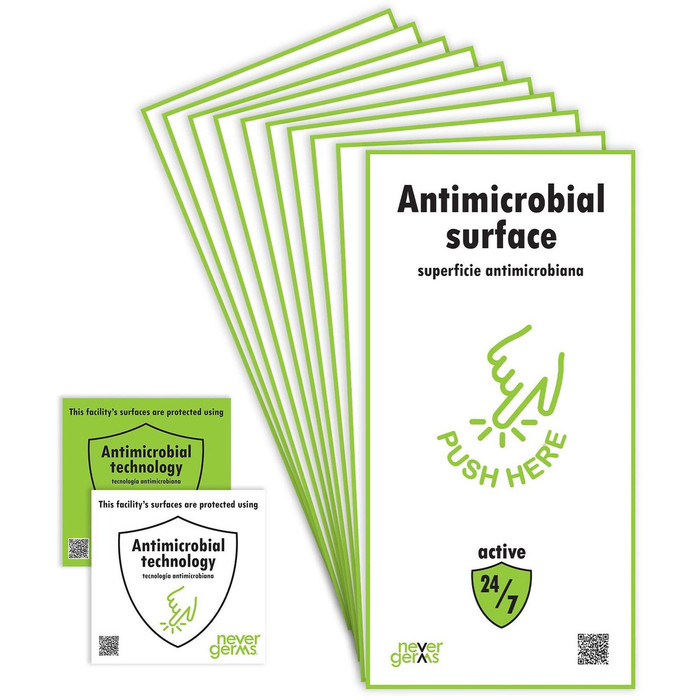 Main image for Antimicrobial Covers, Door Push Plate Cover, 4" x 16" , PUSH HERE Graphic, Brushed, 10 Pack
