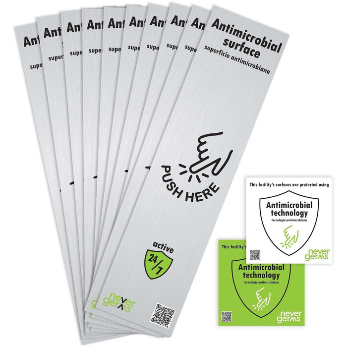 Main image for Antimicrobial Covers, Door Push Plate Cover, 8" x 16" , PUSH HERE Graphic, White, 10 Pack