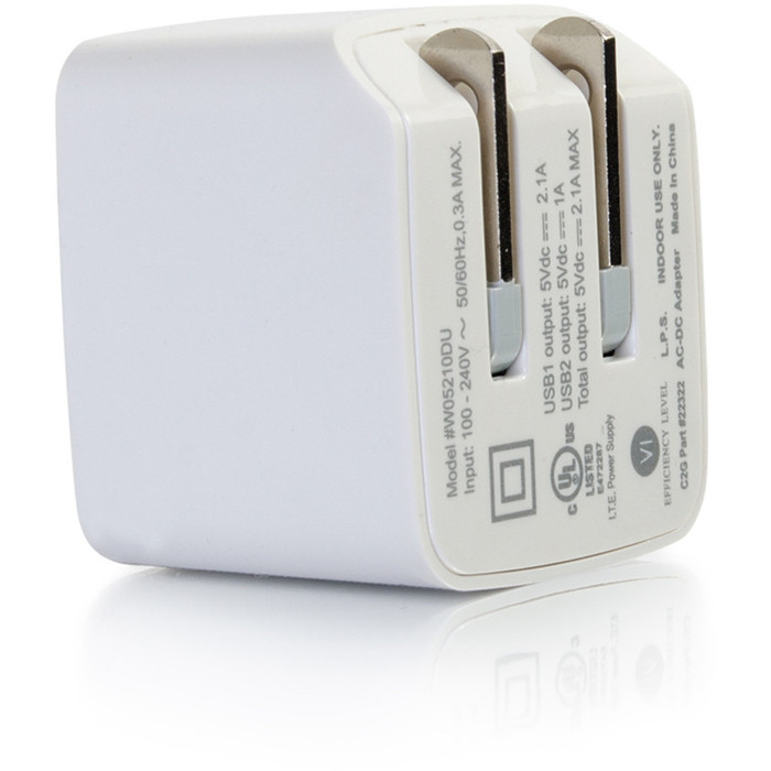 Alternate-Image1 Image for C2G 2-Port USB Wall Charger - AC to USB Adapter - 5V 2.1A Output