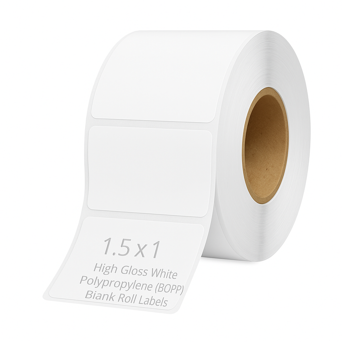 1.5" x 1" High-Gloss White BOPP Inkjet Labels - 1,090 per Roll