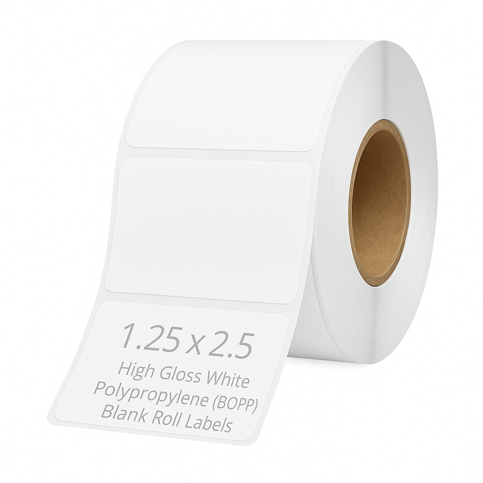 1.25" x 2.5" High-Gloss White BOPP Inkjet Labels - 450 per Roll