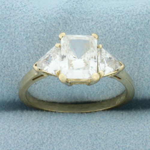 CZ 3-Stone Engagement Ring in 10k Yellow Gold