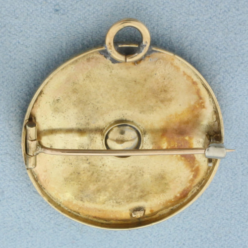 Antique Rose Diamond Pin Brooch or Pendant in 14k Yellow Gold