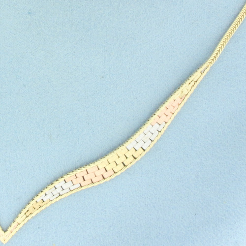 Tri-Color Italian V Necklace in 14k Yellow, White, and Rose Gold