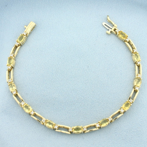 Citrine and Diamond Tennis Bracelet in 14k Yellow Gold