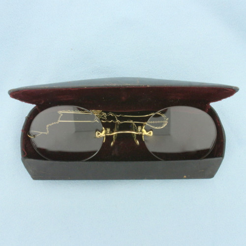 Antique Pince Nez Glasses Spectacles with Hair Pin and Case