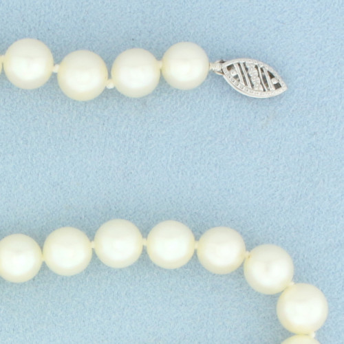 Cultured Akoya Pearl Strand Necklace with 14k White Gold Filigree Locking Clasp