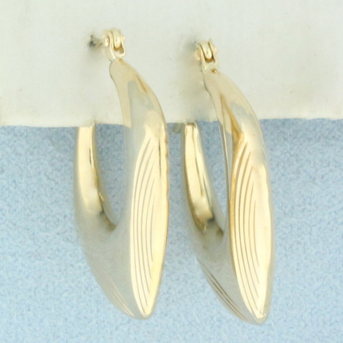 Deco Style Squared Hollywood Regency Hoop Earrings in 14k Yellow Gold