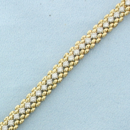 Diamond Panther Link Tennis Bracelet in 14k Yellow Gold
