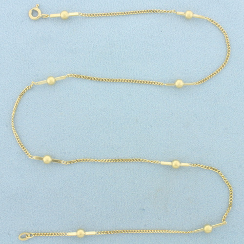 Ball Bead Curb Link Station Choker Necklace in 14k Yellow Gold