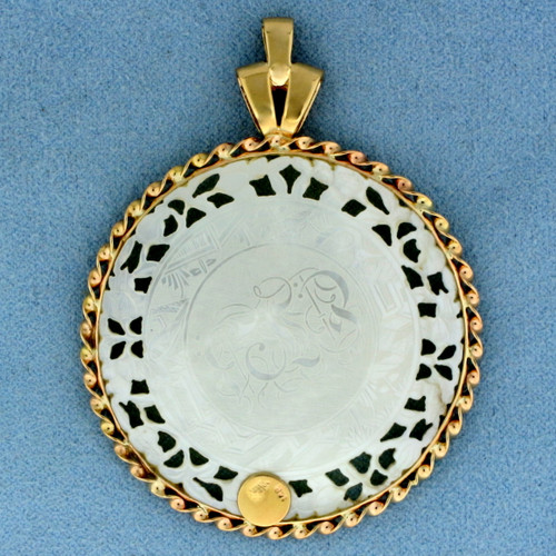 Diamond and Mother of Pearl Chinese Gaming Counter Pendant in 14k Yellow Gold