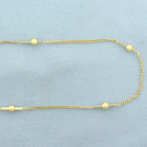 Italian 31 Inch Ball Bead and Bar Chain Necklace in 14k Yellow Gold