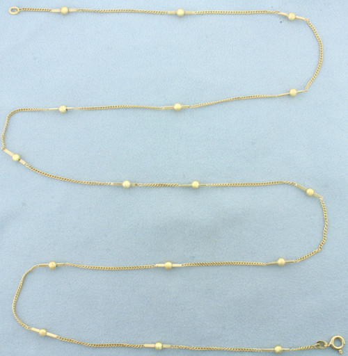 Italian 31 Inch Ball Bead and Bar Chain Necklace in 14k Yellow Gold