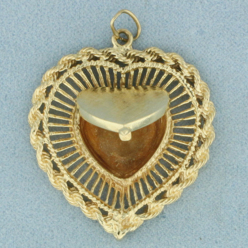 Rope Heart Locket Pendant in 14k Yellow Gold