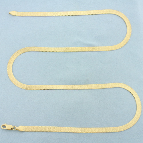 Italian 24 Inch Reversable Herringbone Link Necklace in 14k Yellow Gold