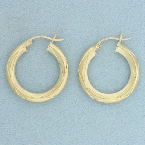 Diamond Cut Matte Finish Hoop Earrings in 14k Yellow Gold