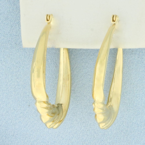 Large Oval Twisting Design Hoop Earrings in 14k Yellow Gold