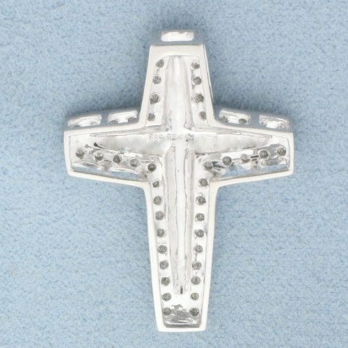 Diamond Pave Cross Pendant or Slide in 14k White Gold