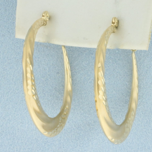 Satin and High Polish Hoop Earrings in 14k Yellow Gold