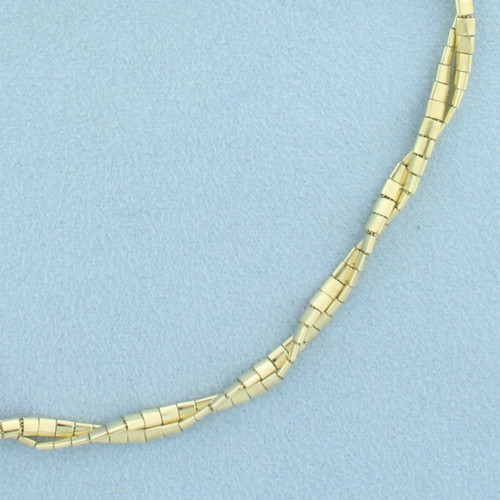 Italian 17.5 InchTwisting Brick Link Necklace in 14k Yellow Gold