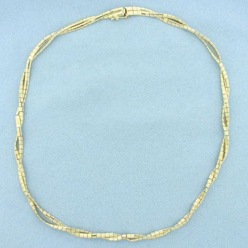 Italian 17.5 InchTwisting Brick Link Necklace in 14k Yellow Gold
