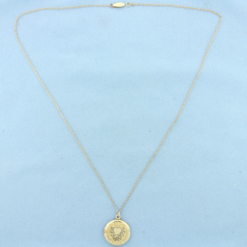 Vintage Engraved Locket Necklace in 10k Yellow Gold