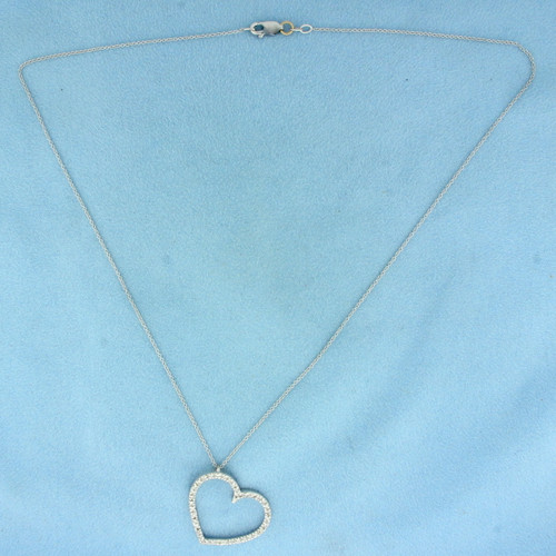 Diamond Heart Necklace in 18k White Gold Heart and 14k White Gold Chain