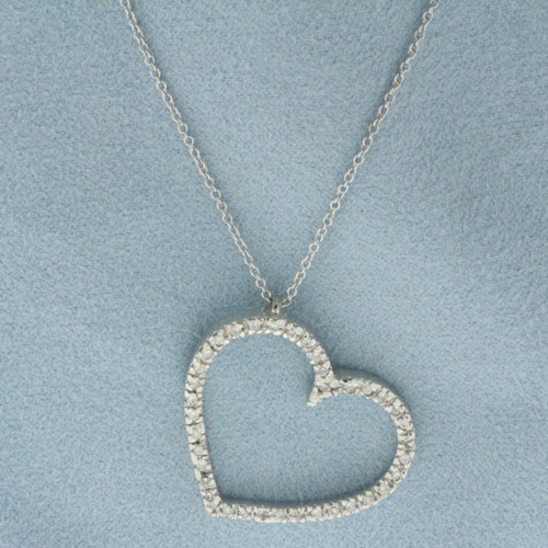 Diamond Heart Necklace in 18k White Gold Heart and 14k White Gold Chain