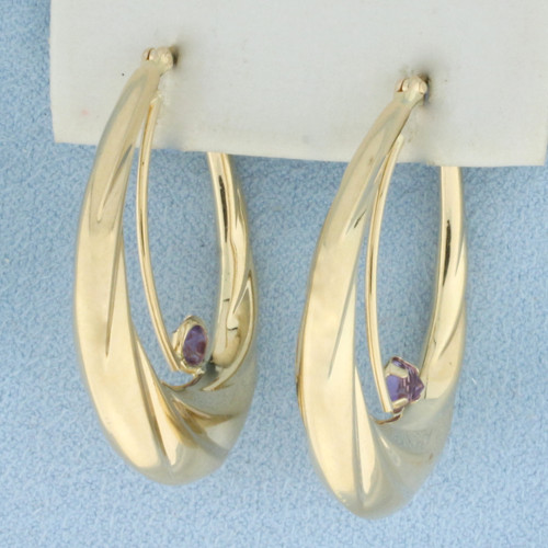 Amethyst Oval Hoop Earrings in 14k Yellow Gold
