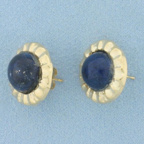Lapis Lazuli Button Earrings in 14k Yellow Gold