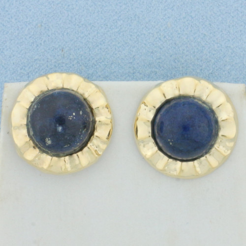 Lapis Lazuli Button Earrings in 14k Yellow Gold
