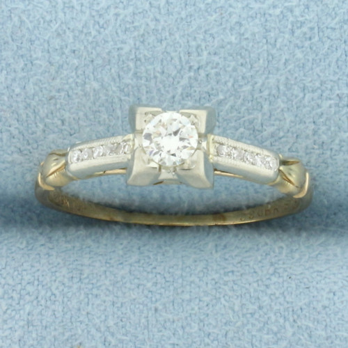 Vintage Diamond Engagement Ring in 14k Yellow Gold with 18k White Gold Top
