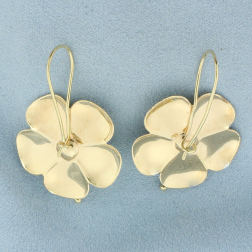 Diamond Cut Hibiscus Flower Drop Earrings in 14k Yellow Gold