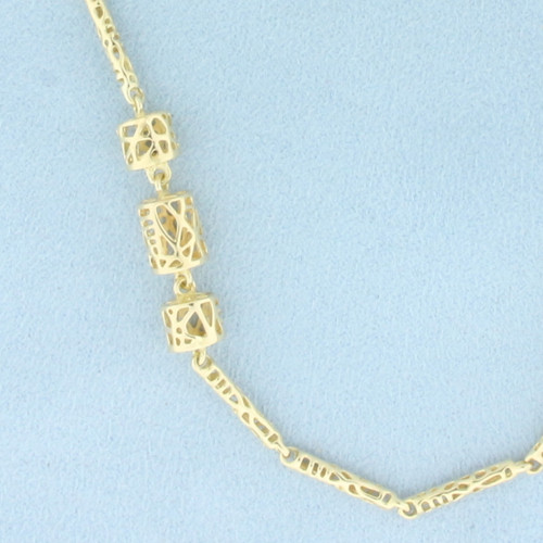 18 Inch Designer Cage Link Chain Necklace in 14k Yellow Gold