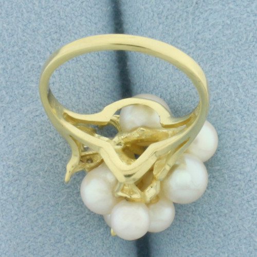 Cultured Akoya Pearl and Diamond Ring in 18k Yellow Gold