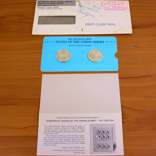 Franklin Min States of the Union Sterling Silver Coins Massachusetts and Michigan Original Packaging