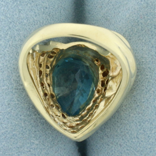 Swiss Blue Topaz and Diamond Statement Ring in 14k Yellow Gold