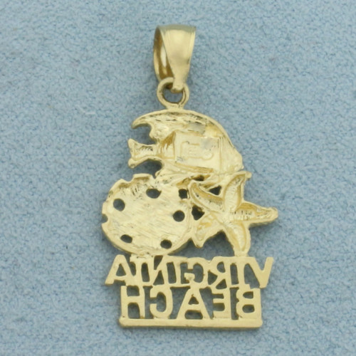 Diamond Cut Virginia Beach Sealife Pendant in 14k Yellow Gold