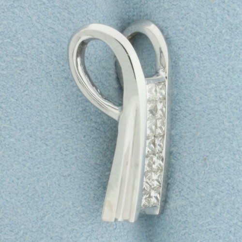 Invisible Set Diamond Pendant or Slide in 18k White Gold