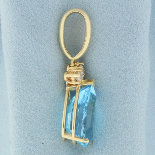 15ct Large Swiss Blue and Diamond Pendant in 14k Yellow Gold