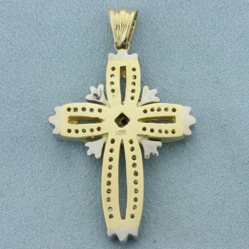 Unique Large Diamond Cross Pendant in 14k Yellow and White Gold
